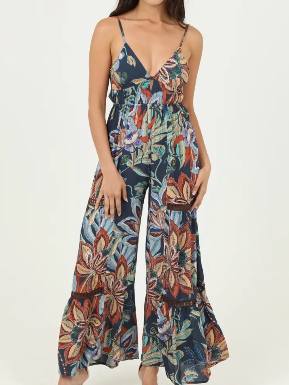 Angie jumpsuit Small navy tropical floral